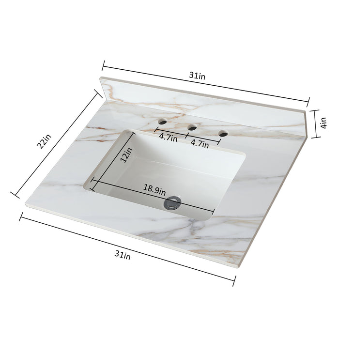 Vanity Top With Undermount Sink And Backsplash, Sintered Stone