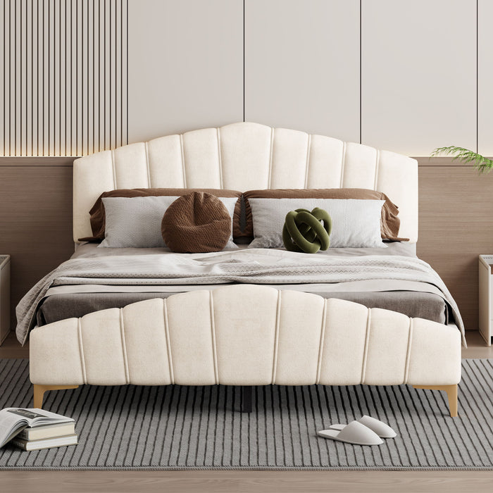 Platform Bed With Thick, Stylish Stripe Decorated Bedboard And Elegant Leg