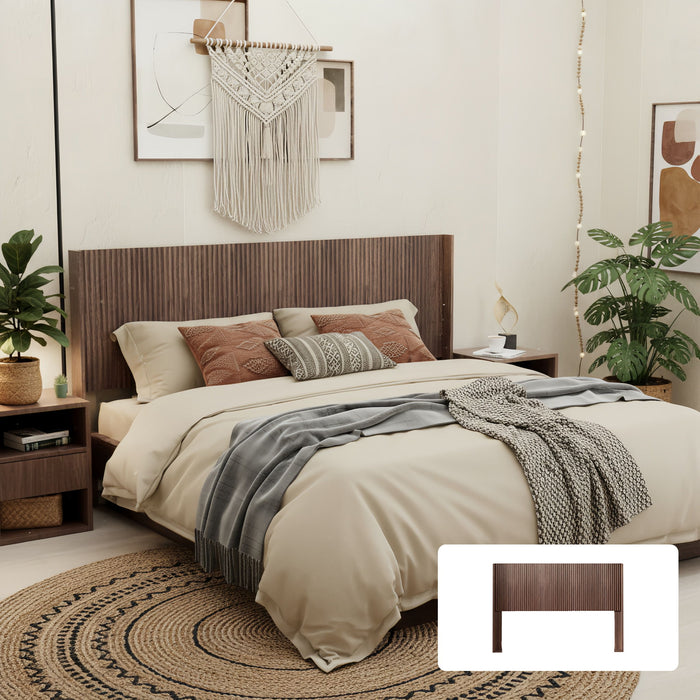 Queen Headboard Only, Fluted Panel Design - Walnut