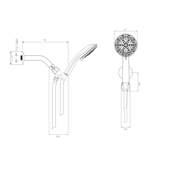 Multi Function Adjustable Hand Shower 8 Function Hand Shower Plastic With Wall Mount - Chrome