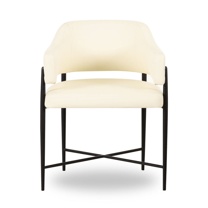 Sezanne - Vegan Leather And 2-Tone Jacquard Dining Chair - Cream