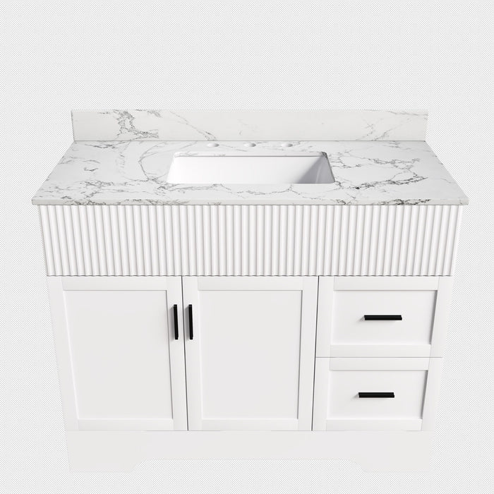 Bathroom Vanity Set, Fluted Cabinet, Soft Close Doors & Drawers, 3 Faucet Holes, Sink Included - White