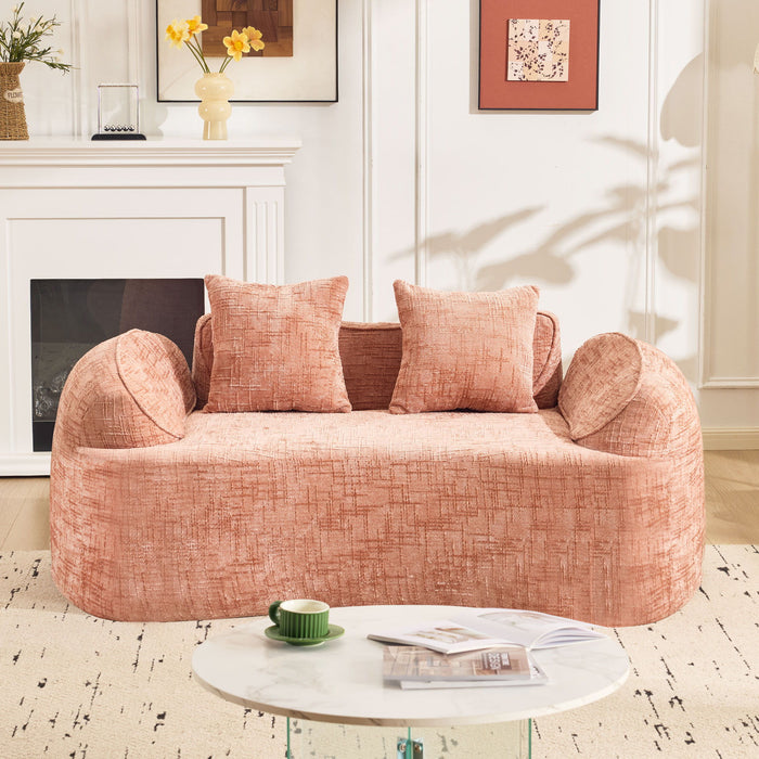 Curved 2 Person Compress Sofa With Armrests, Includes Pillows