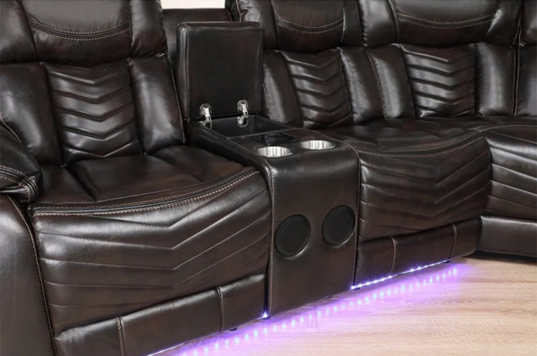 3-Piece Power Reclining Sectional with Consoles, Speakers, Subwoofer and LED Lighting