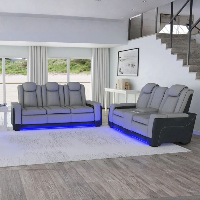 Sofa & Loveseat - Power Recliner with adjustable headrest and dropdown table