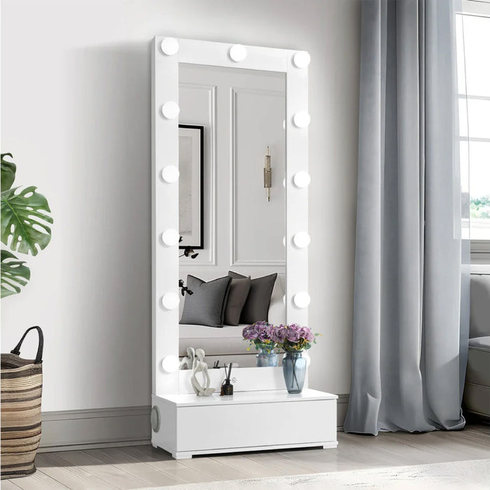 Narrow Tall Mirror With Drawer And Speakers