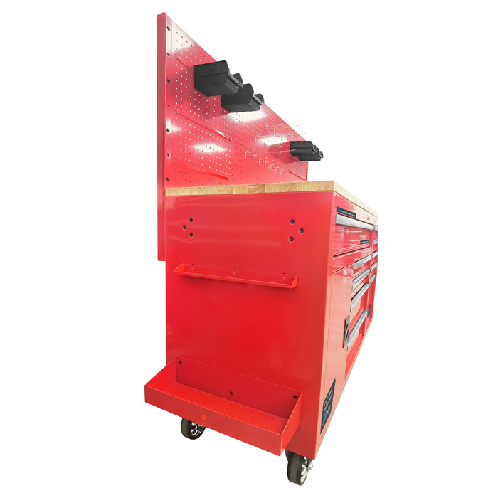 Heavy - Duty 62 In. 10 - Drawer Red Tool Chest Mobile Workbench Cabinet With Pegboard Back Wall Red