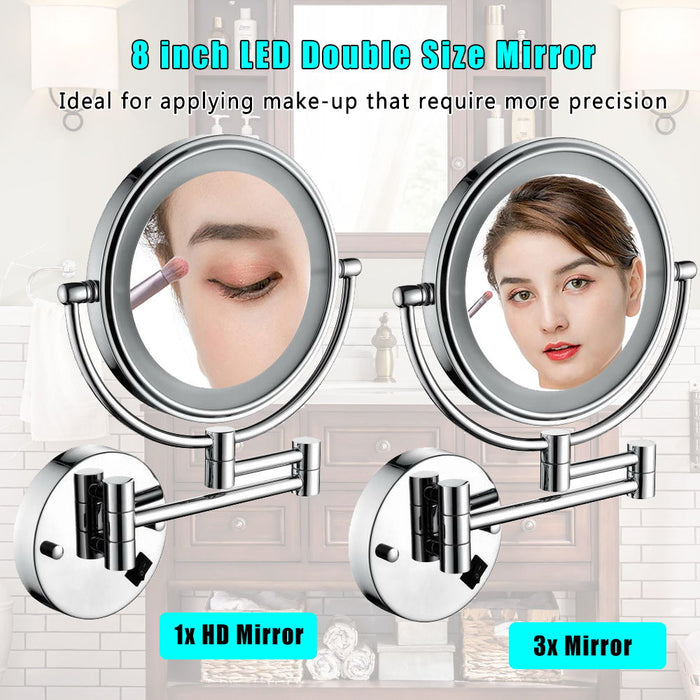 Espejo de maquillaje de dos caras de pared de 8 pulgadas de pared LED LED de