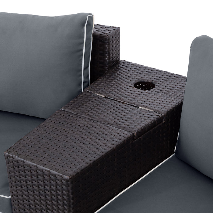 6 Pieces Outdoor Sectional Half Round Patio Rattan Sofa Set, Brown+ Gray