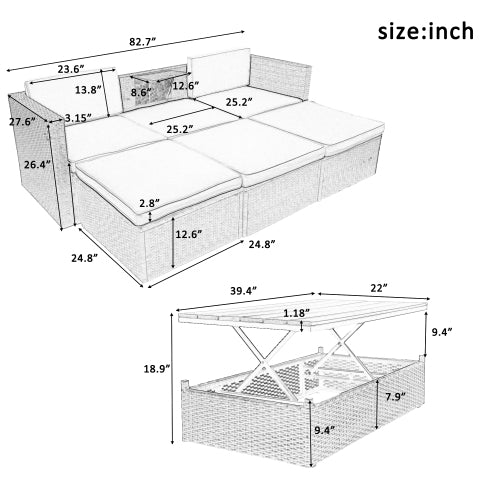 5-Piece Patio Wicker Sofa Set