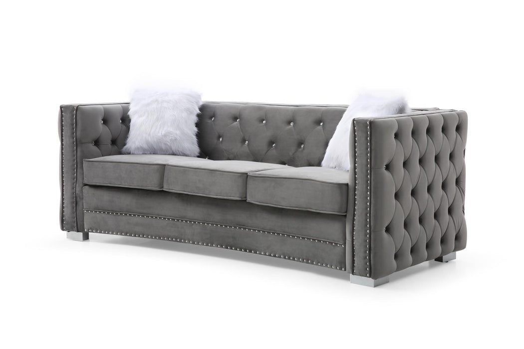 Sofá de terciopelo gris con patas cromadas y muebles de salón con capi —  Brother's Outlet