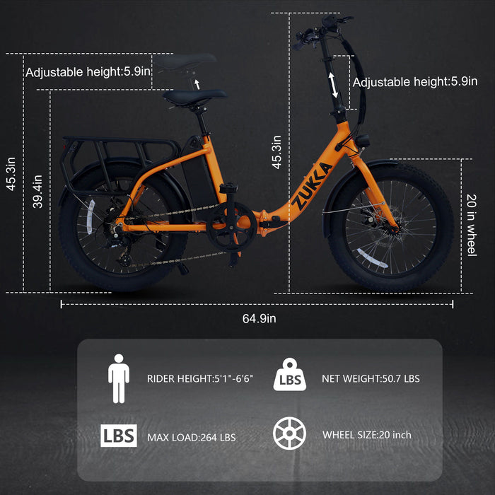 Electric Bike For Adults, 500W Motor 25Mph Max Speed, 48V 10Ah Removable Battery, 20" Fat Tire Foldable Electric Bike And 7 - Speed Electric Bicycles