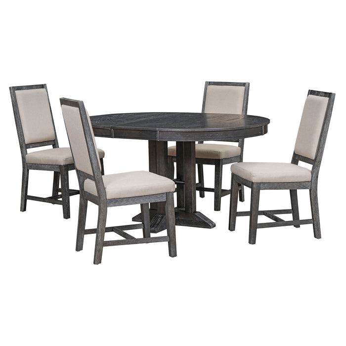 Mesa de comedor extensible y 4 sillas tapizadas, juego de mesa de comedor  de cocina de 5 piezas, juego de mesa de comedor redonda de madera para