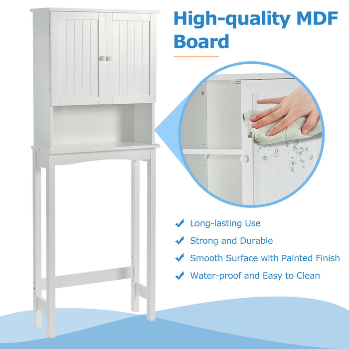 Home Over-the-Toilet Shelf Bathroom Storage Space Saver with Adjustable Shelf Collect Cabinet - White