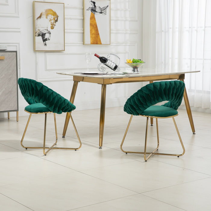 Coolmore Accent Chairs (Set of 2), Velvet Side Chairs With Gold Legs, Mid-Century Upholstered Dining Chairs For Living Room, Kitchen, Bedroom, Beauty Room - Emerald