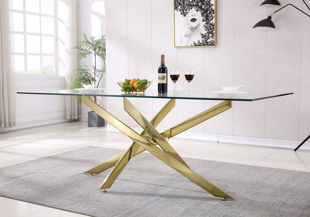 Modern Tempered Glass Top Dining Table - Gold Mirrored Finish