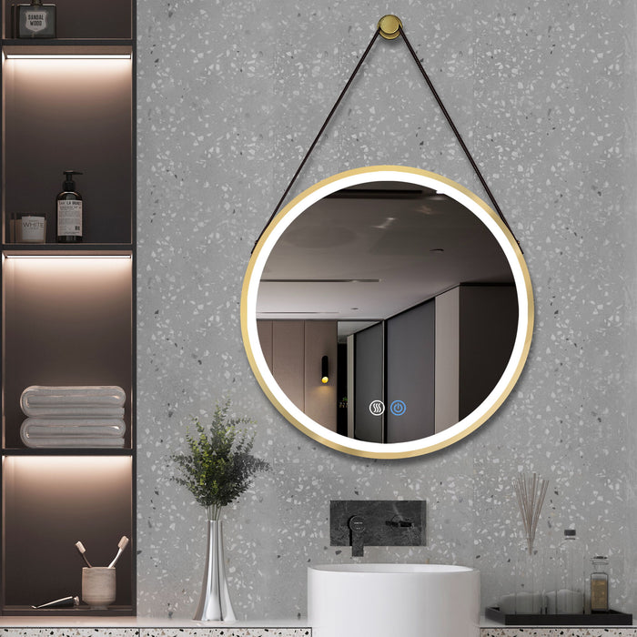 Espejo de baño LED redondo de 24 pulgadas, espejo de tocador de cristal  grande con luces para dormitorio, espejo de pared inteligente con 3 colores