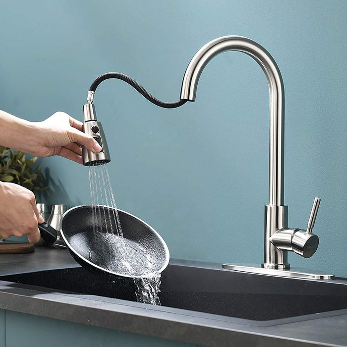 Lead Free Modern Commercial Single Hole Pull Down Kitchen Sink Faucet