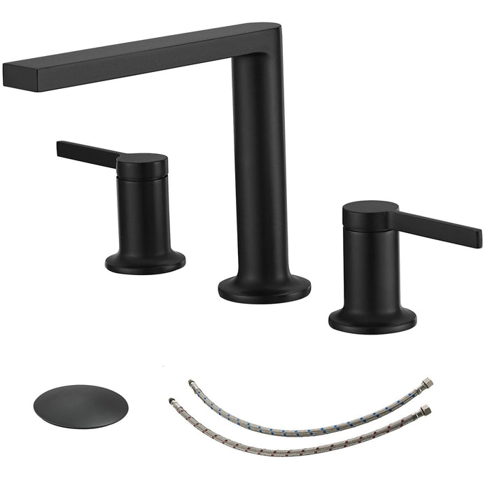8 In. Widespread Double Handle Bathroom Faucet With Pop Up Drain Assembly In Spot Resist Matte Black