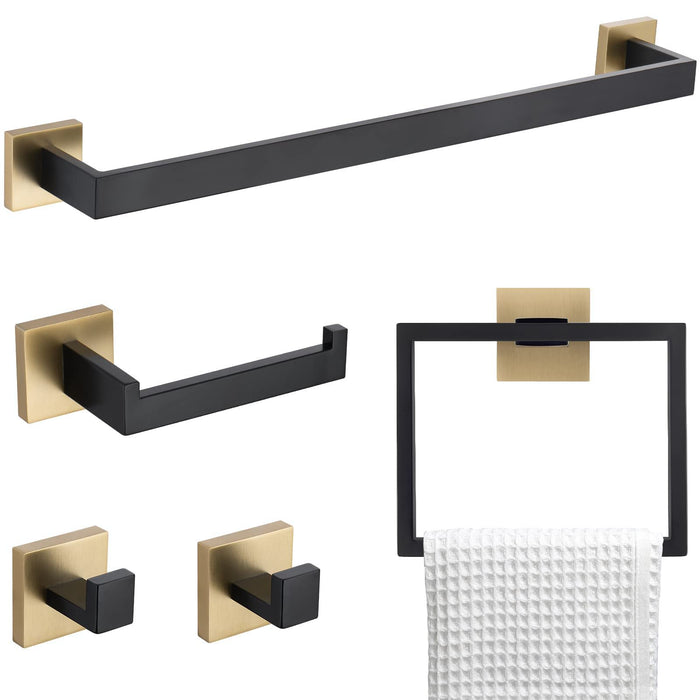 5 Pieces Bathroom Hardware Accessories Set Towel Bar Set Wall Mounted, Stainless Steel - Brushed Gold