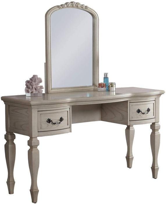 Bedroom Classic Vanity Set Wooden Carved Mirror Stool Drawers Antique White