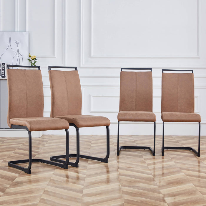 Modern Dining Chairs, Leathaire Fabric High Back Upholstered Side Chair With C - Shaped Tube - Black Metal Legs For Dining Room Kitchen Vanity Patio Club Guest Office Chair (Set Of 4) - Brown