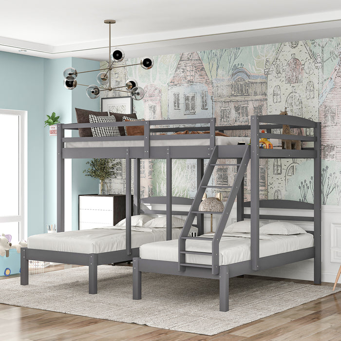 Full over Twin & Twin Bunk Bed,Triple Bunk Bed, Gray